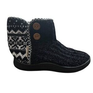 Muk Luks Cozy Black White Fair Isle Cable Knit Slipper Booties Womens Medium 7-8